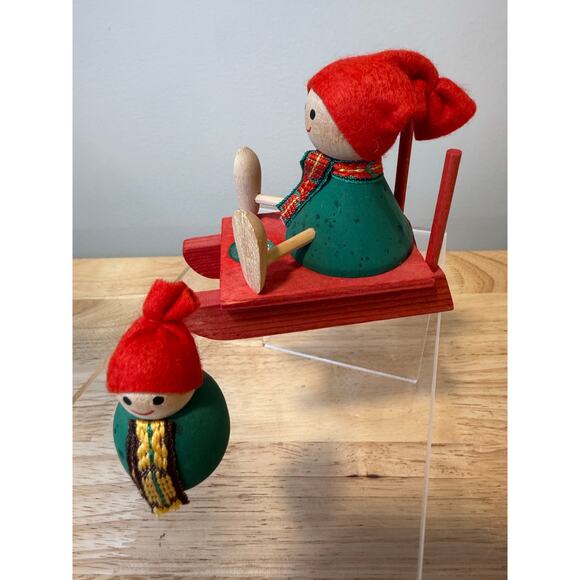 Ljungstroms Of Sweden Tomte Wooden Figure Two Kids on Sled JL - Picture 8 of 11